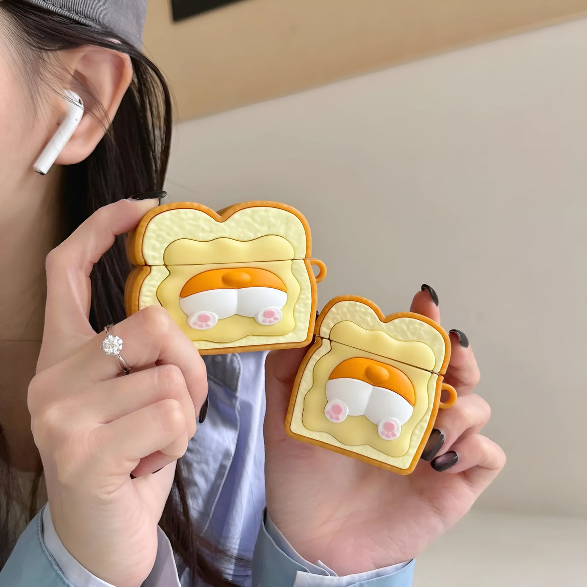 Cartoon toast small corgi silicone earphone case for Apple AirPods Pro Pro2 AirPods 3 and AirPods 1 or 2
