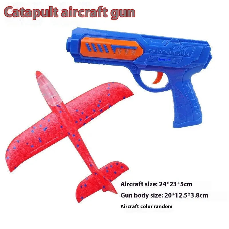 Plastic foam ejection model toy gun and airplane set with flashing light for children aged 4-6 years blue variant