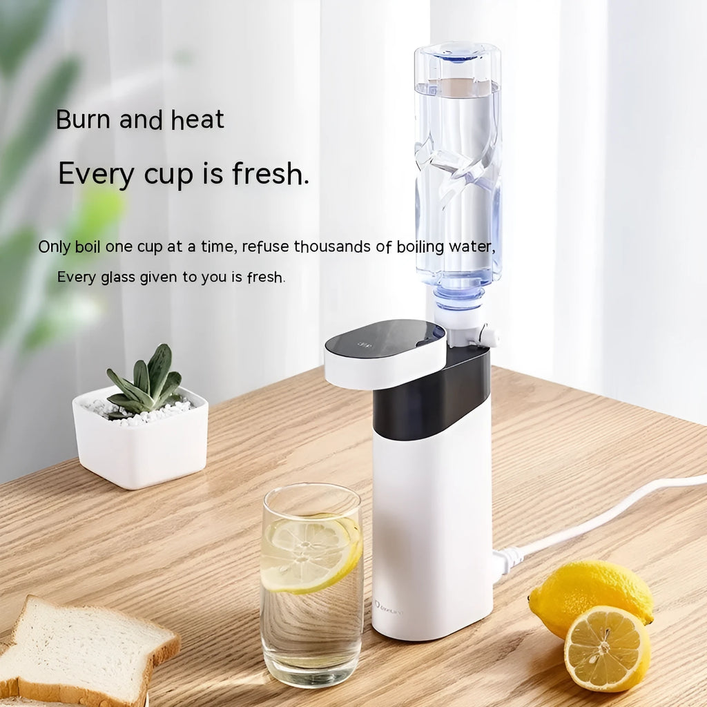 Desktop instant water dispenser with 1600W heating, adjustable temperature control, and compact design under 1 litre capacity