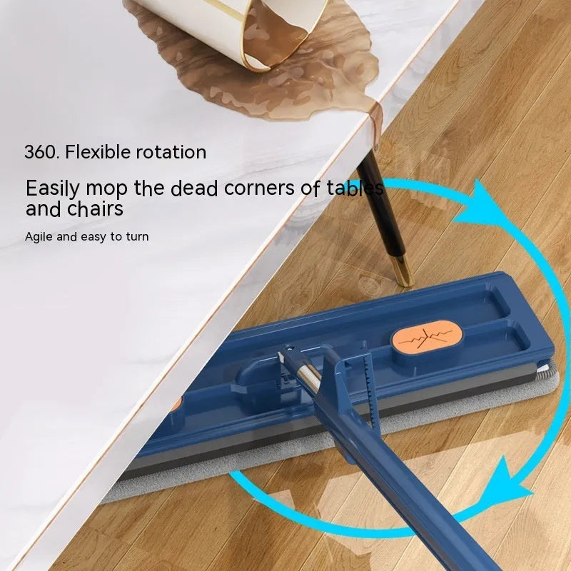Large flat mop with stainless steel handle and 360-degree rotating head for hard floor cleaning