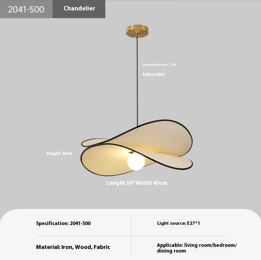 French artistic pendant light with 40cm fabric potato chips chandelier shade for bedroom lighting