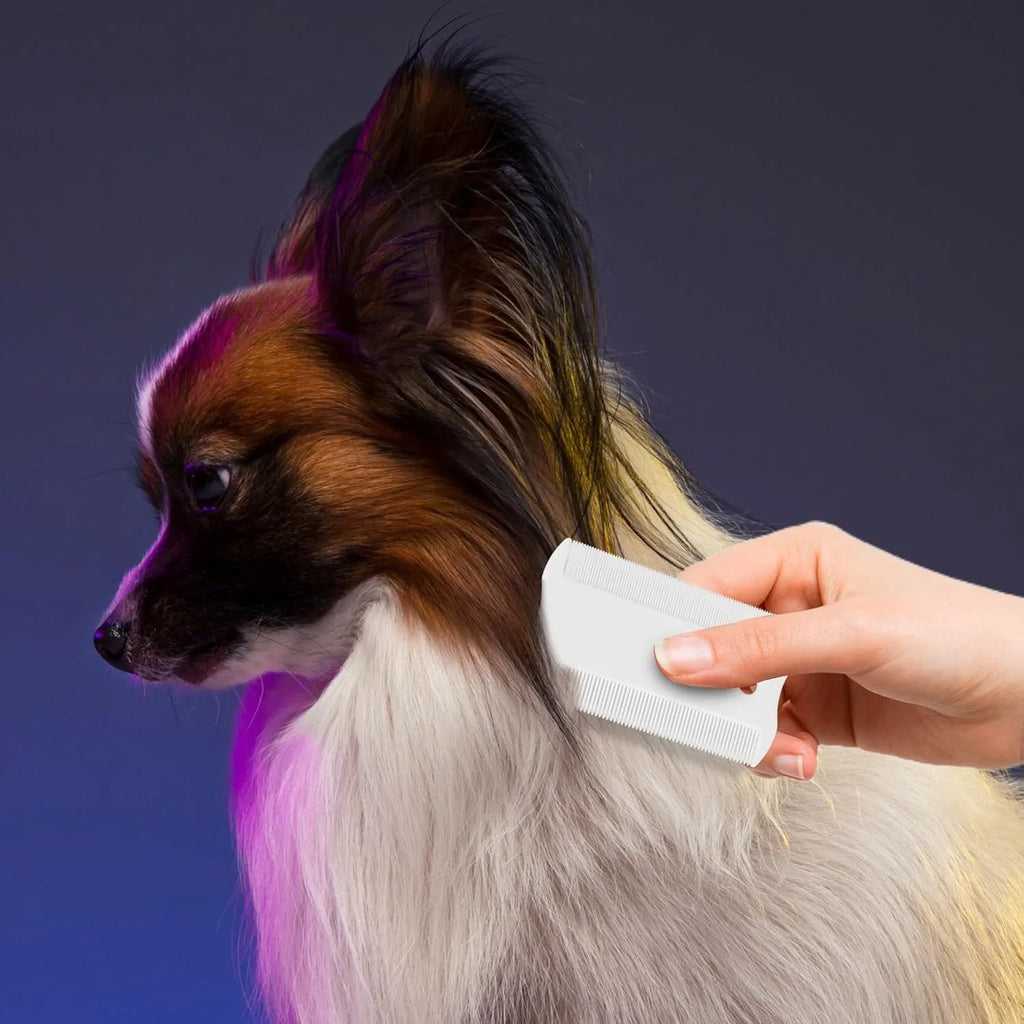 Double-sided plastic flea comb for pets measuring 5cm with dense teeth for flea removal and facial grooming
